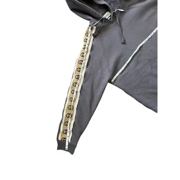 Gucci Interlock G Gray Hoodie With Tan Logo Stripe Sleeve Men’s XXL